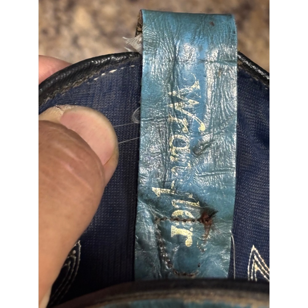 Wrangler Vintage Turquoise Blue Leather Western Cowboy Boots Womens Pointed Toe - Picture 5 of 11